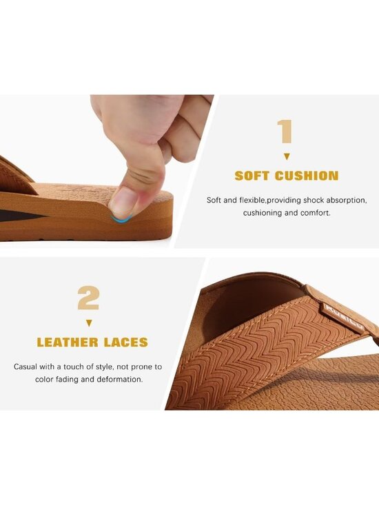 Men\'s All Tan Yoga Mat Leather Flip Flops Slip On Indoor Outdoor Sandal Slipper main image 6
